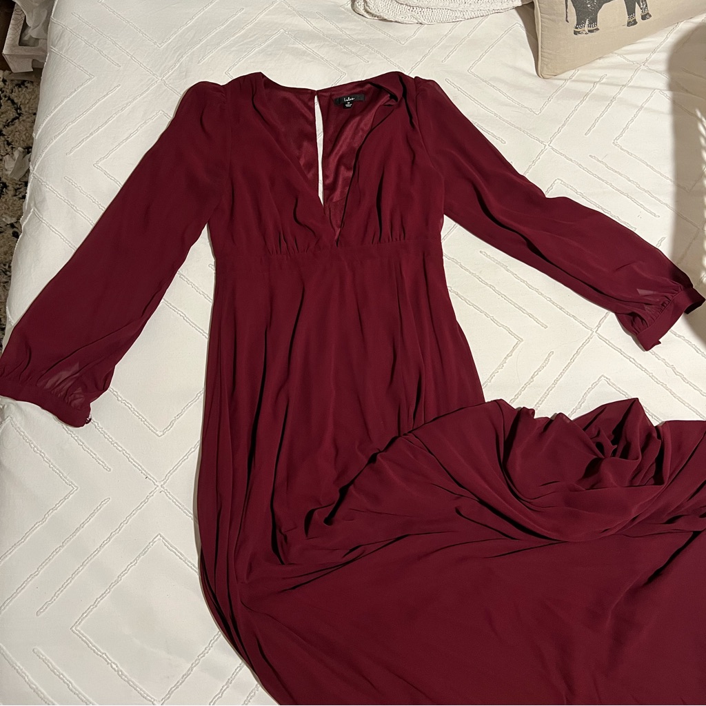 Lulus Long Sleeve Maxi Dress Size M In Burgundy